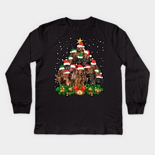 Funny Dachshund Christmas Tree Kids Long Sleeve T-Shirt